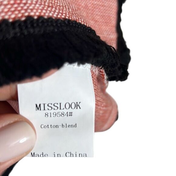 Misslook Tweed Piping Fray Oversized Long Sleeve Blazer Suit Jacket Red Black XL - Picture 8 of 9